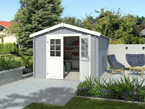 Outdoor Life Blokhut Norah Platinum Grey-Wit 275 x 380 cm - Afbeelding 1